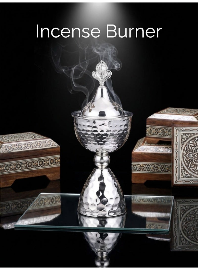 Luxury Metal Incense Burner/Bakhoor Burner/Incense Holder, Aroma Diffuser, Simple Hammered Design, Electroplating Process Suitable For Home Decoration Room decor/Table decor/Silver/The Most Beautiful Gift for Your Friends and Family - Image 2